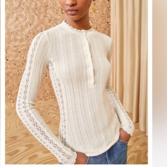 Ulla Johnson Sweaters - Ulla Johnson  Delia Top Cream LaceTrim Detail Sweater